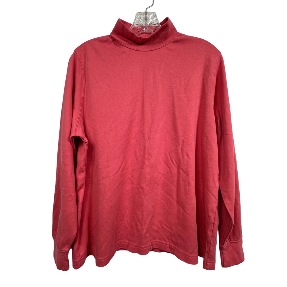 Lands End Womens Petite Large L/P 14-16 Mock Neck Long Sleeve Top Coral Pink